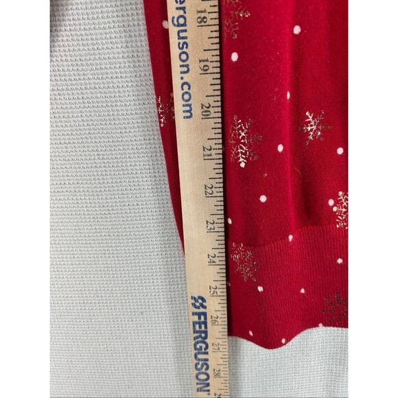 Lands’ End Supima Cotton Red Snowflake Cardigan Women’s L Holiday Sweater - Picture 8 of 10